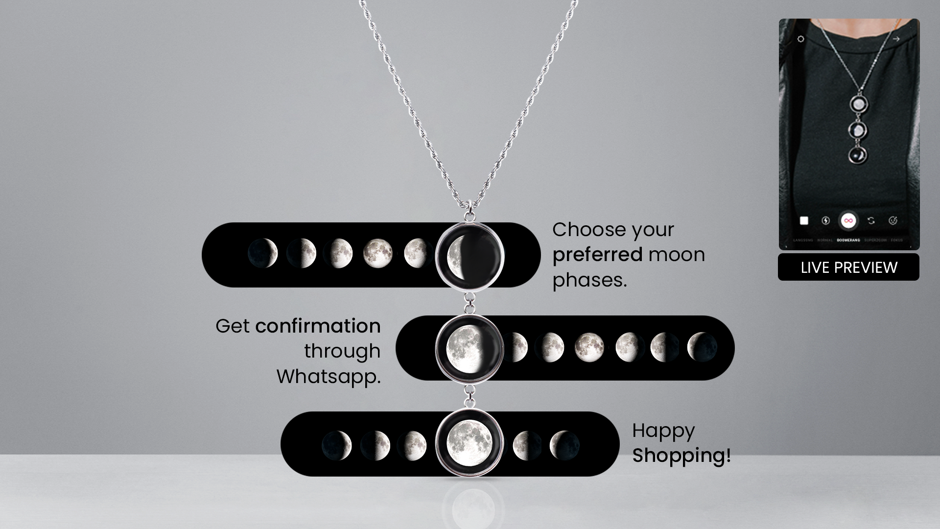 Tri-moon Necklace (Rope Chain)